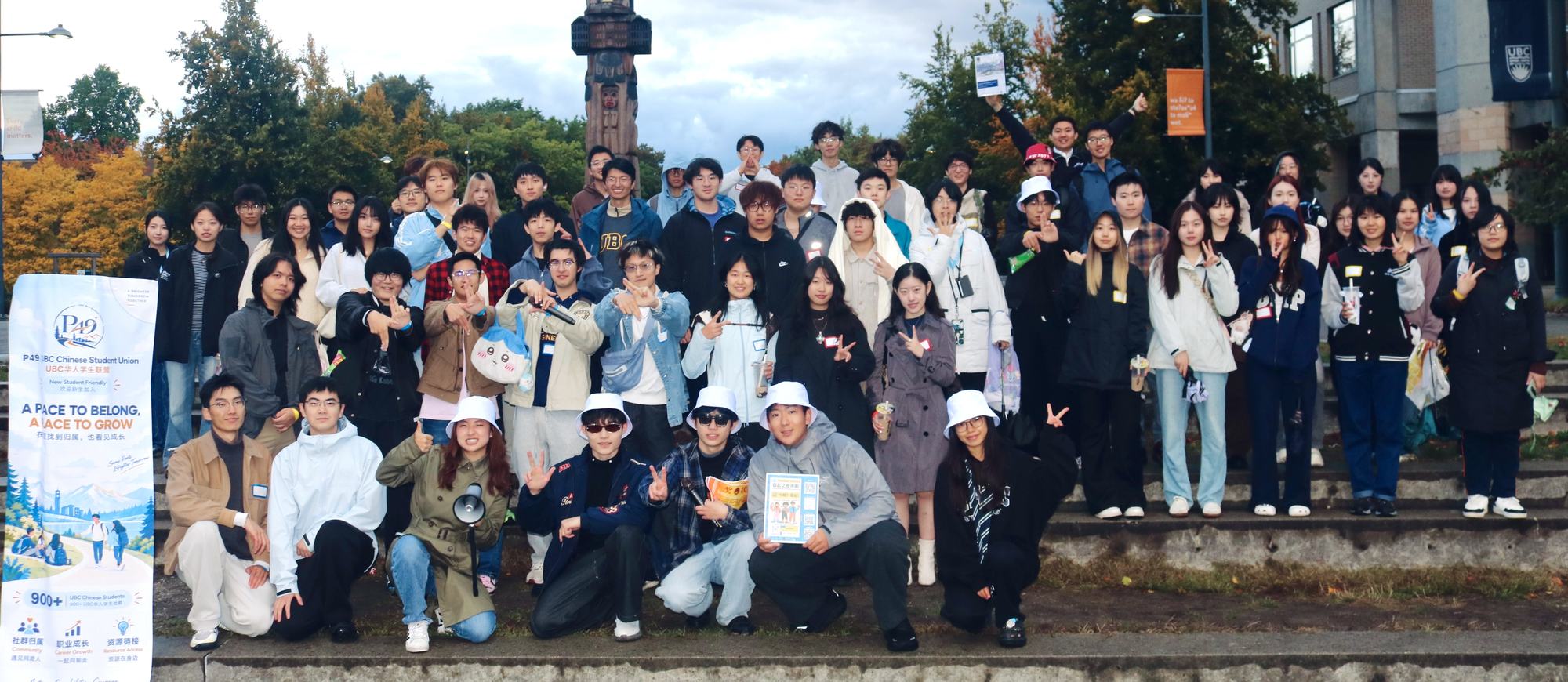 Around 70 students gathered on the steps by the totem pole at Come and Play, 25 September 2026